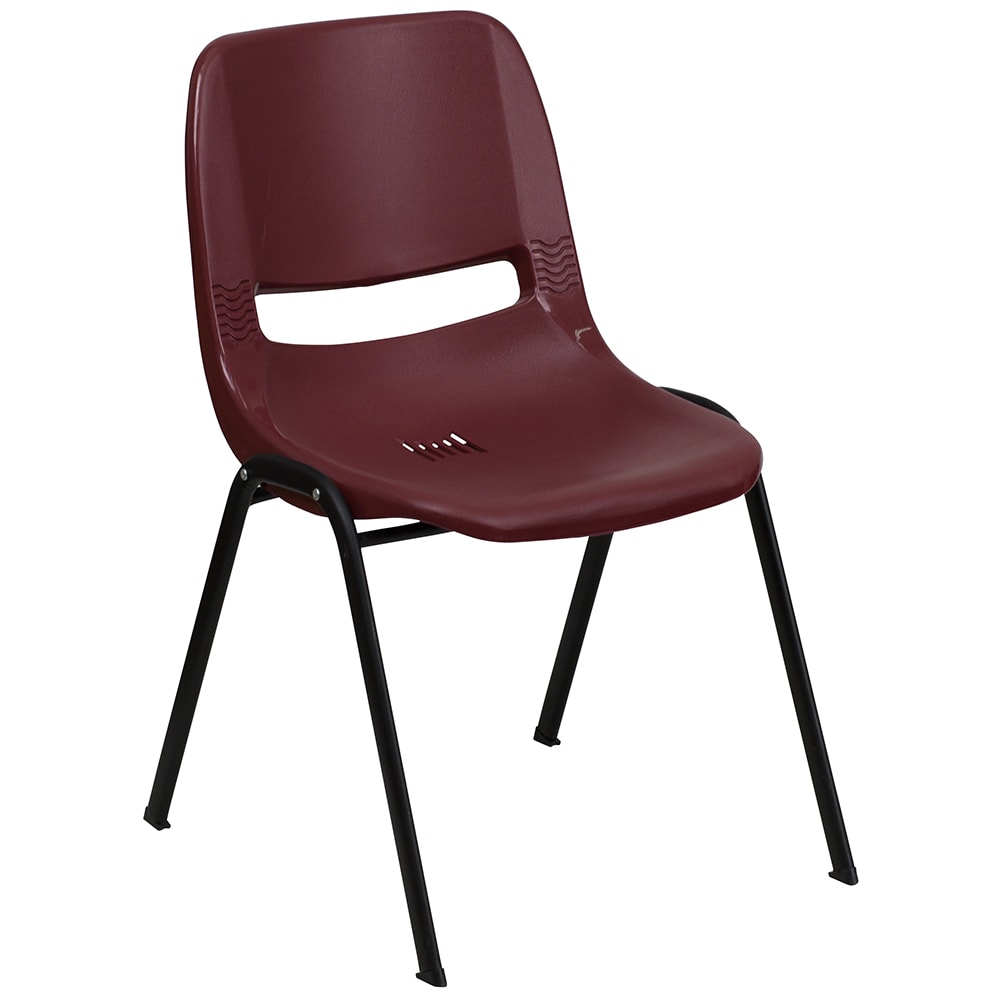 916-RUTEO1BY Stacking Shell Chair w/ Burgundy Plastic Seat & Back - Black Metal Frame