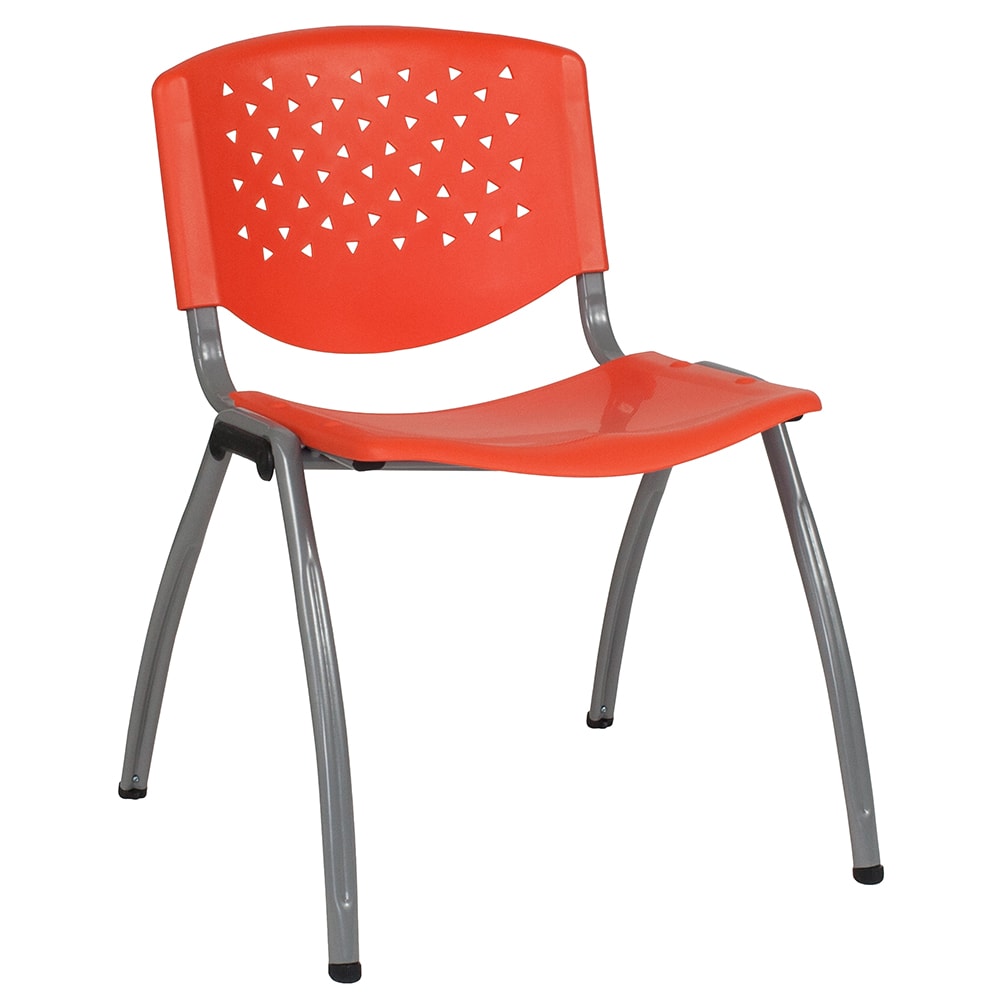916-RUTF01AOR Stacking Chair w/ Orange Plastic Seat & Titanium Metal Frame