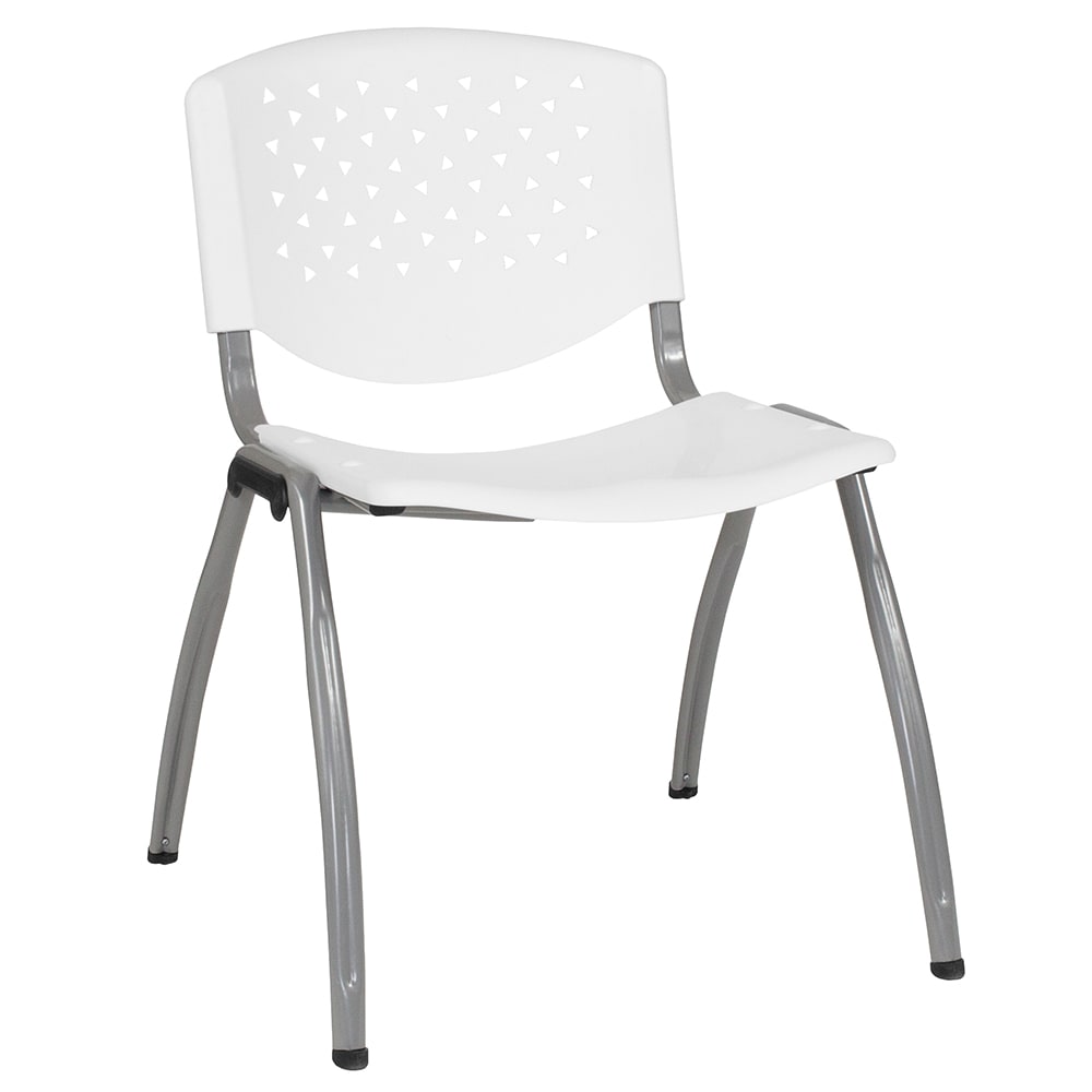 916-RUTF01AWH Stacking Chair w/ White Plastic Seat & Titanium Metal Frame