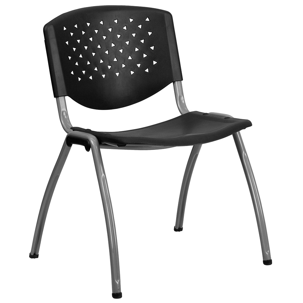 916-RUTF01ABKGG Stacking Chair w/ Black Plastic Seat & Titanium Metal Frame