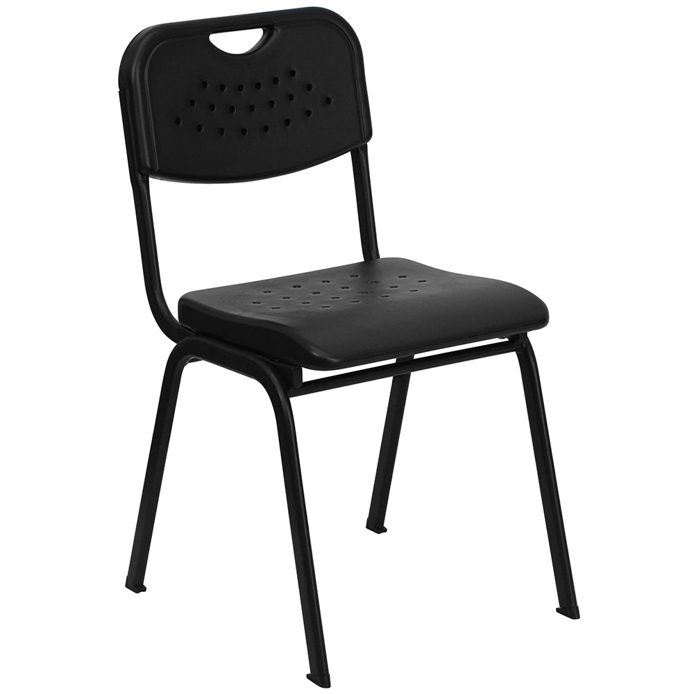 916-RUTGK01BK Stacking Chair w/ Black Plastic Seat & Black Metal Frame