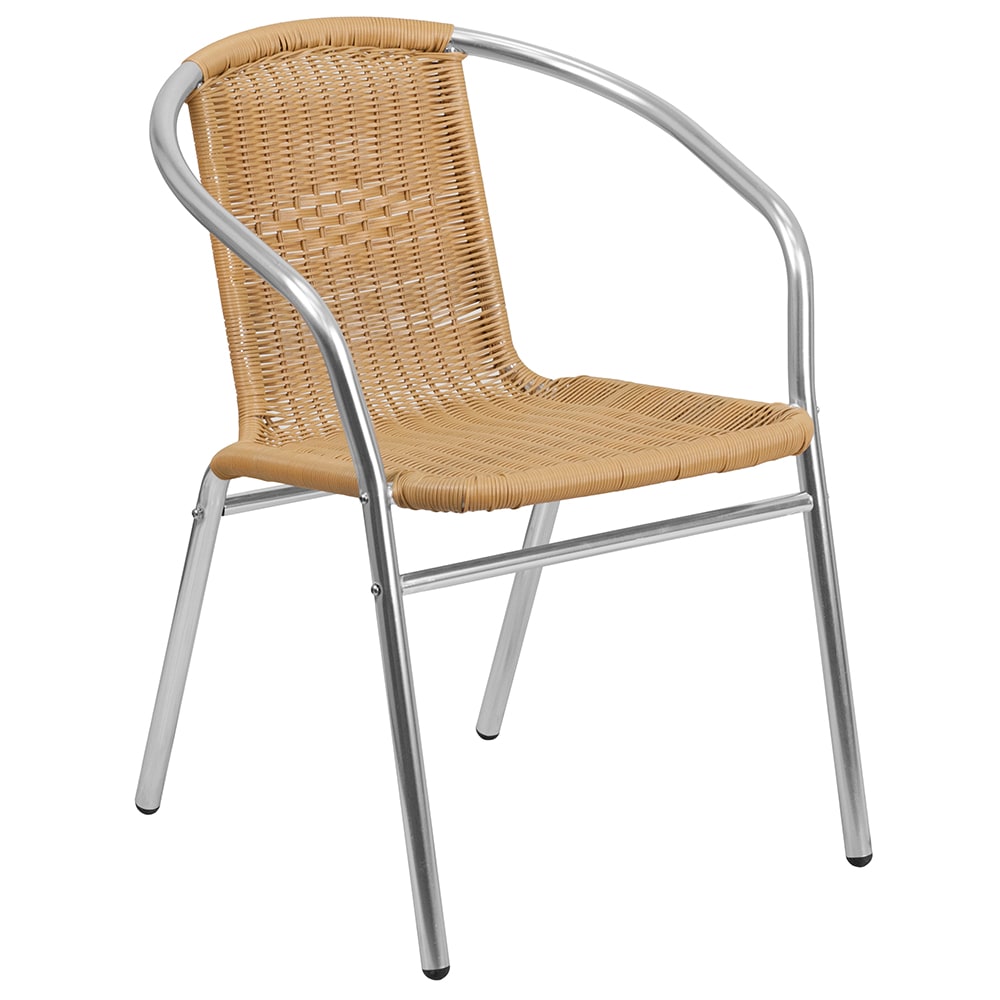 916-TLH020BGE Stacking Armchair w/ Beige Rattan Seat & Back, Aluminum Frame