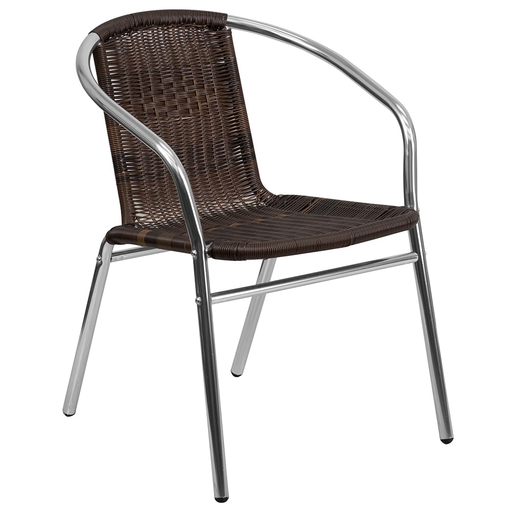 916-TLH020 Stacking Armchair w/ Dark Brown Rattan Seat & Back, Aluminum Frame