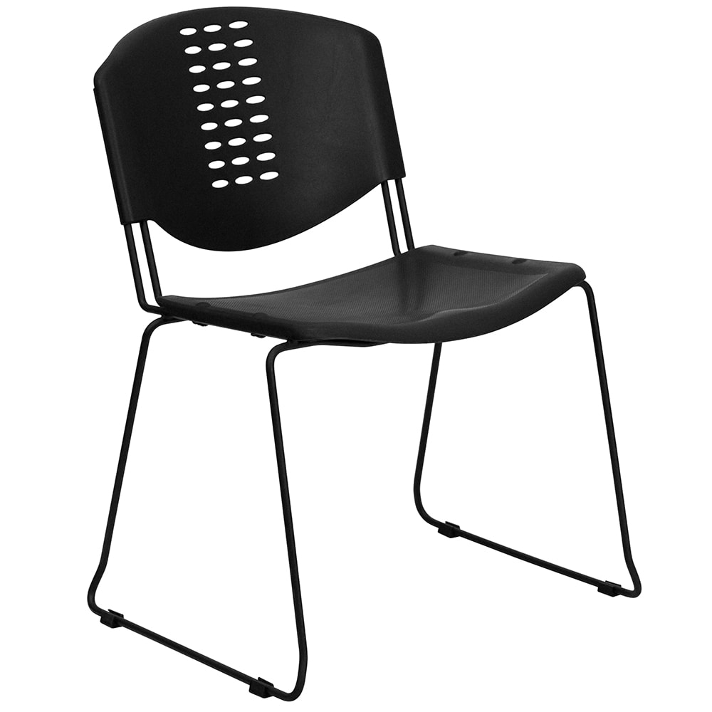 916-RUTNF02BK Stacking Chair w/ Black Plastic Seat & Black Metal Frame