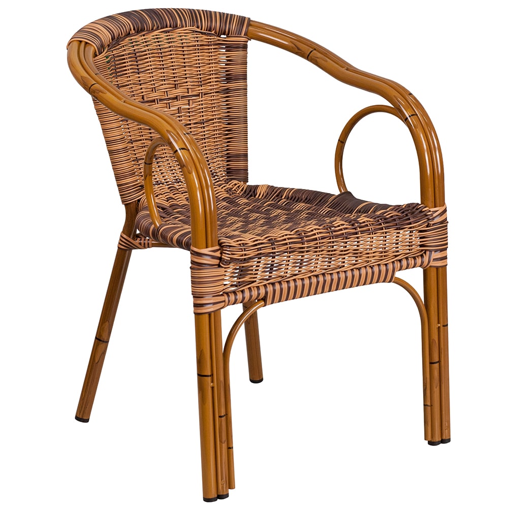 Flash Furniture SDA-AD632009D-1-GG Cadiz Indoor/Outdoor Stackable Armchair - Brown Wicker w/ Red Bamboo Aluminum Frame