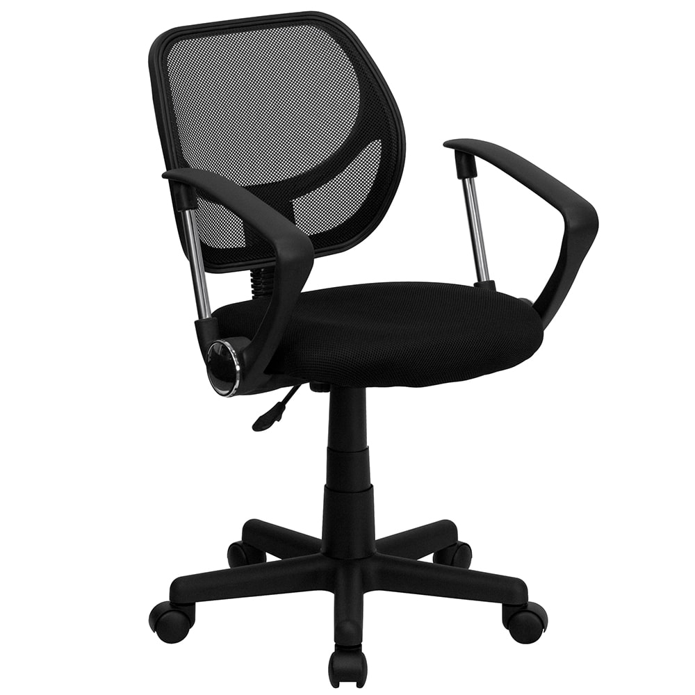 916-WA3074BKA Swivel Computer Arm Chair w/ Low Back - Black Mesh Back & Seat