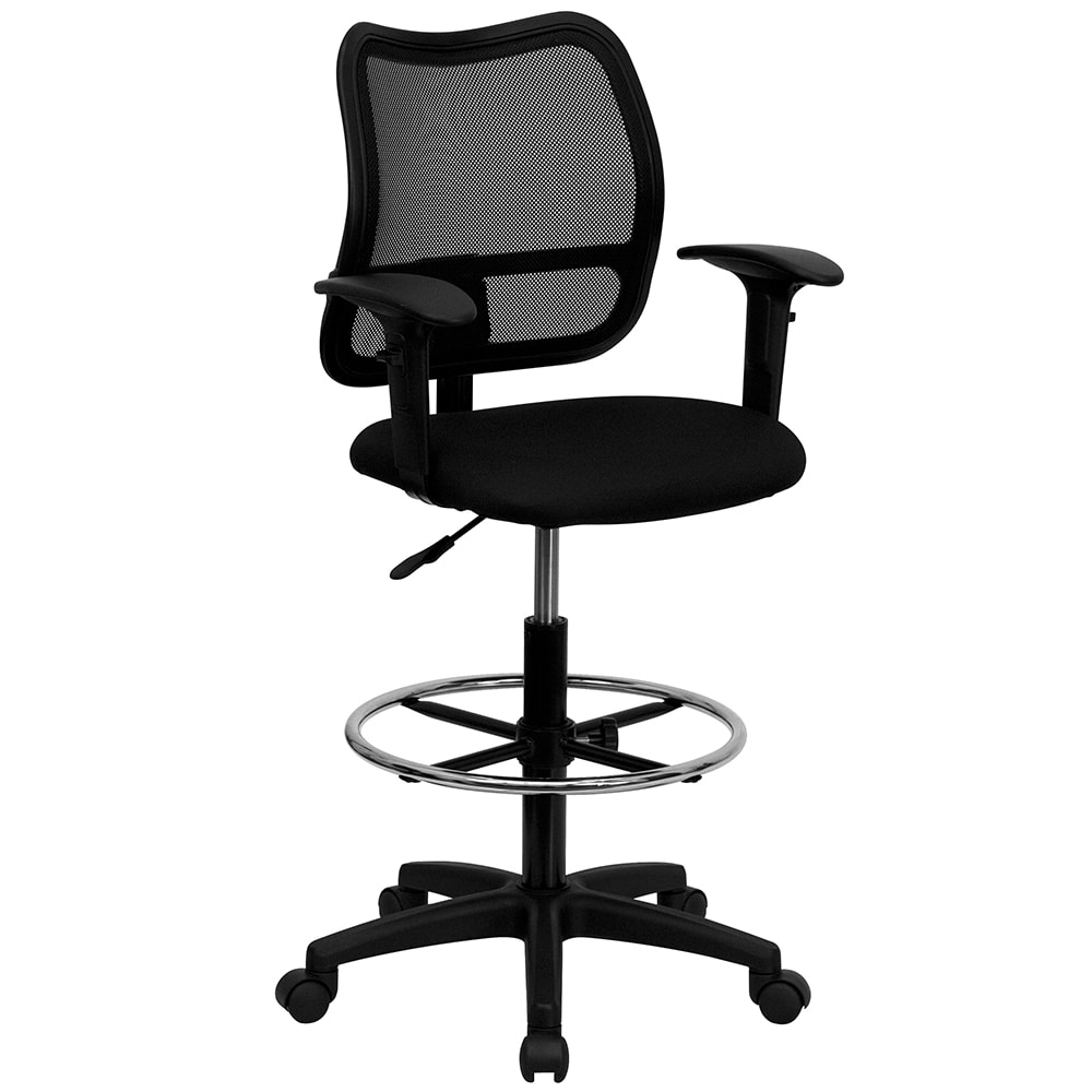 916-WLA277BKAD Swivel Drafting Stool w/ Arms & Mid Back - Black Fabric Upholstery