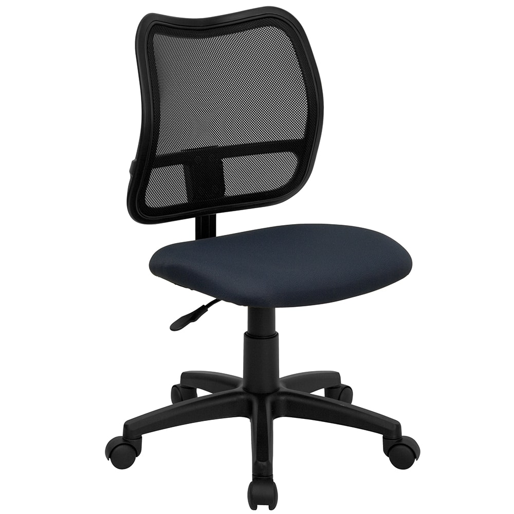 916-WLA277NVY Swivel Task Chair w/ Mid Back - Black Mesh Back & Navy Blue Fabric Seat