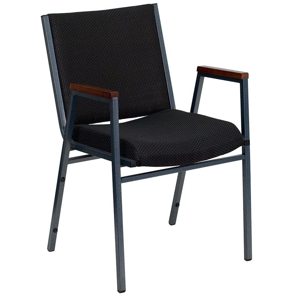 916-X60154BK Stacking Chair w/ Black Dot Fabric Back & Seat - Steel Frame, Silver Vein