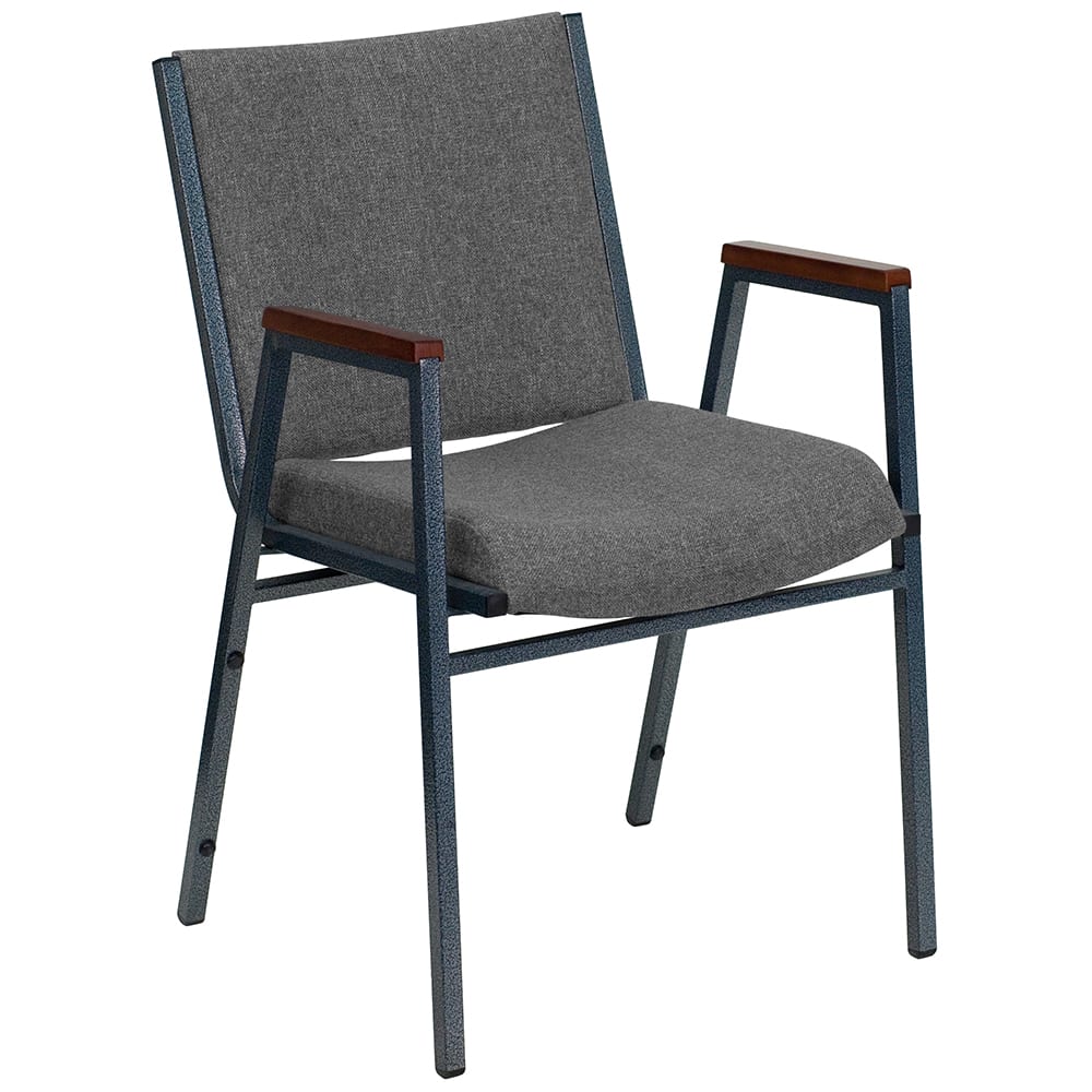 916-X60154GY Stacking Chair w/ Gray Polyester Back & Seat - Steel Frame, Silver Vein