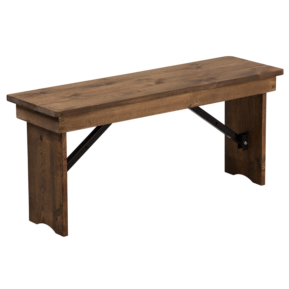 916-XAB40X12 Folding Rustic Farm Bench w/ Pine Plank Top - 40 1/4"W x 12"D x 17 3/4&quo...