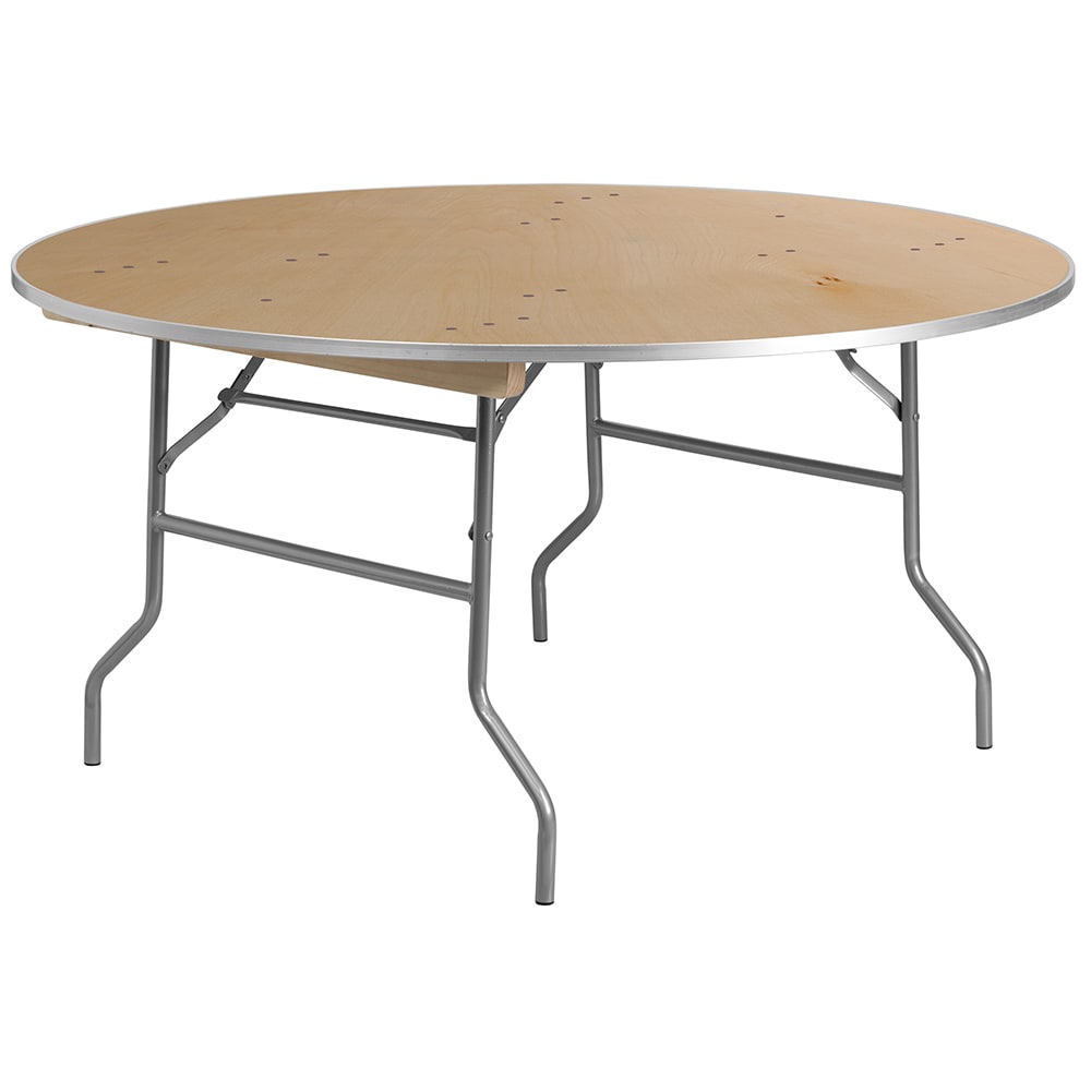 916-XA60BIRCHMGG 60" Round Folding Banquet Table w/ Birchwood Top, 30"H