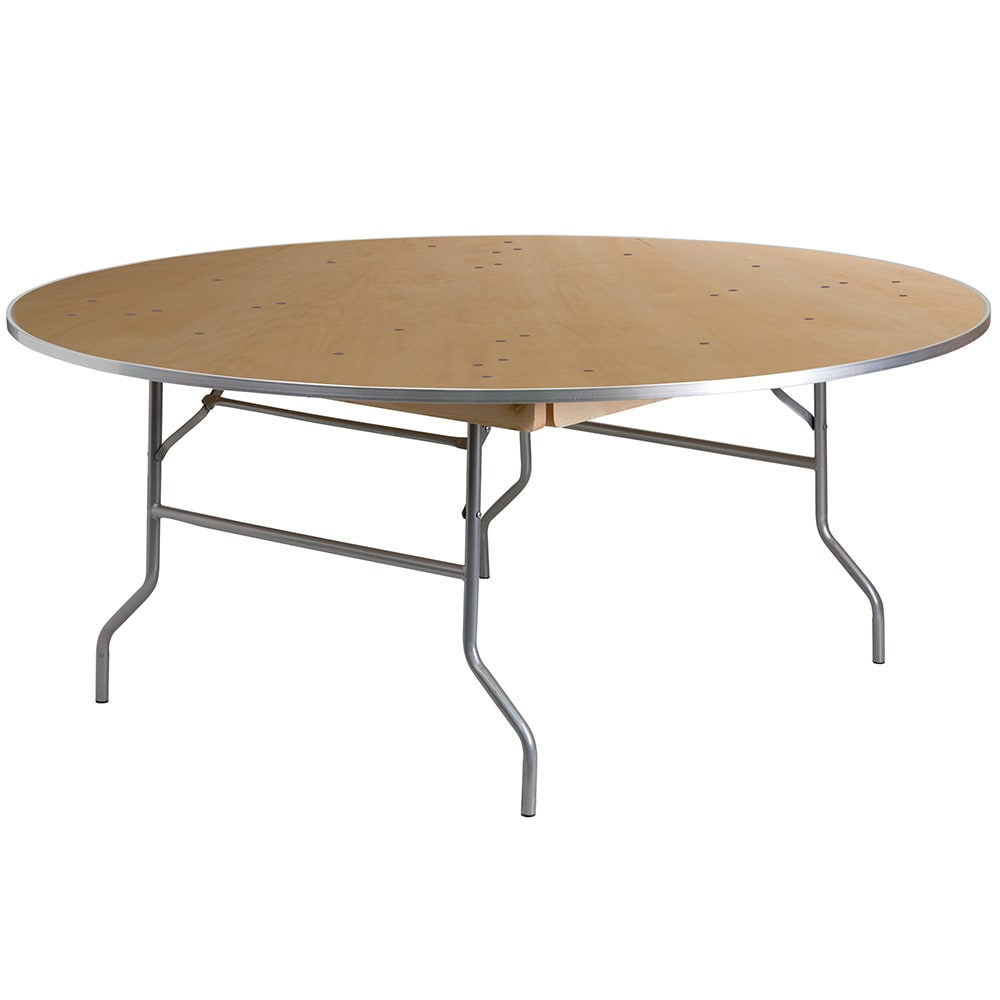 916-XA72BIRCHM 72" Round Folding Banquet Table w/ Birchwood Top, 30"H