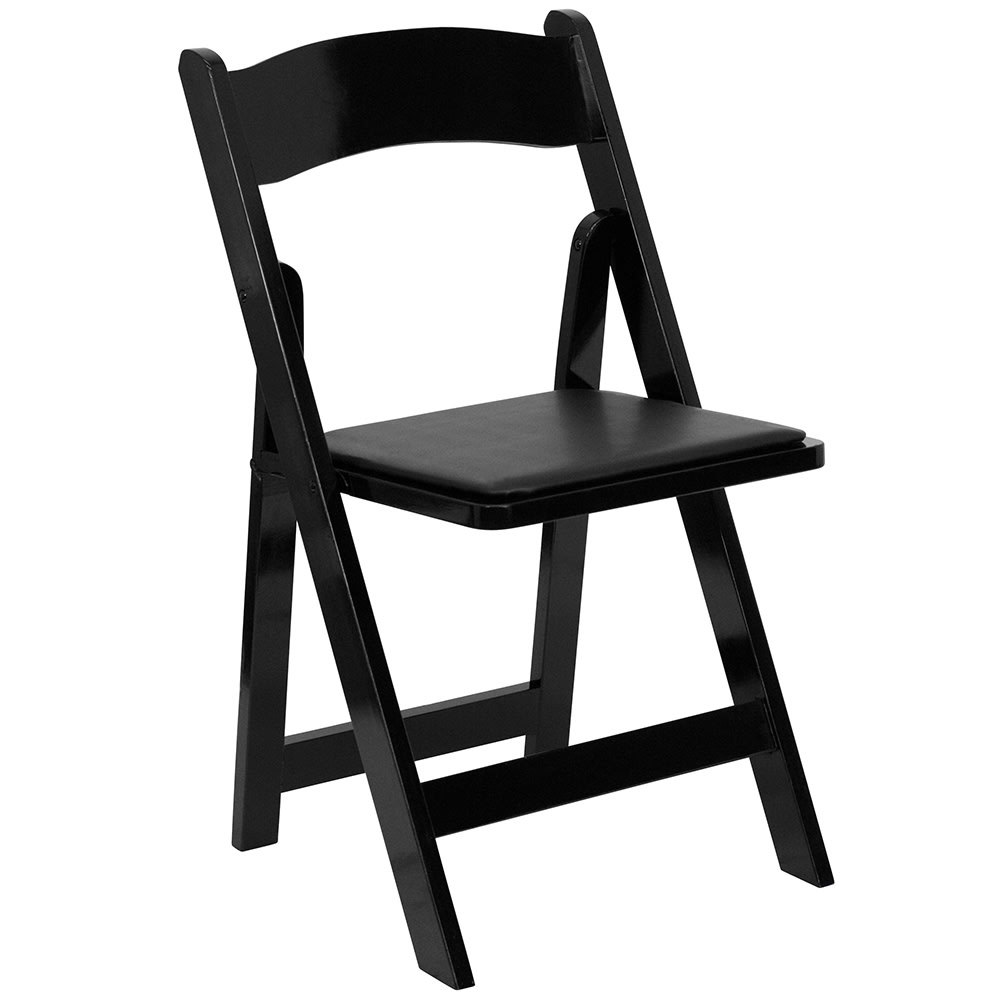 916-XF2902BKWOOD Folding Chair w/ Black Vinyl Back & Seat - Beechwood Frame, Black