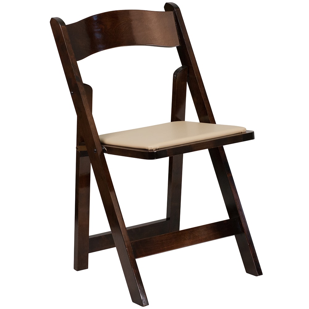 916-XF2903FRUITWOOD Folding Chair w/ Beige Vinyl Back & Seat - Beechwood Frame, Fruitwood Fin...