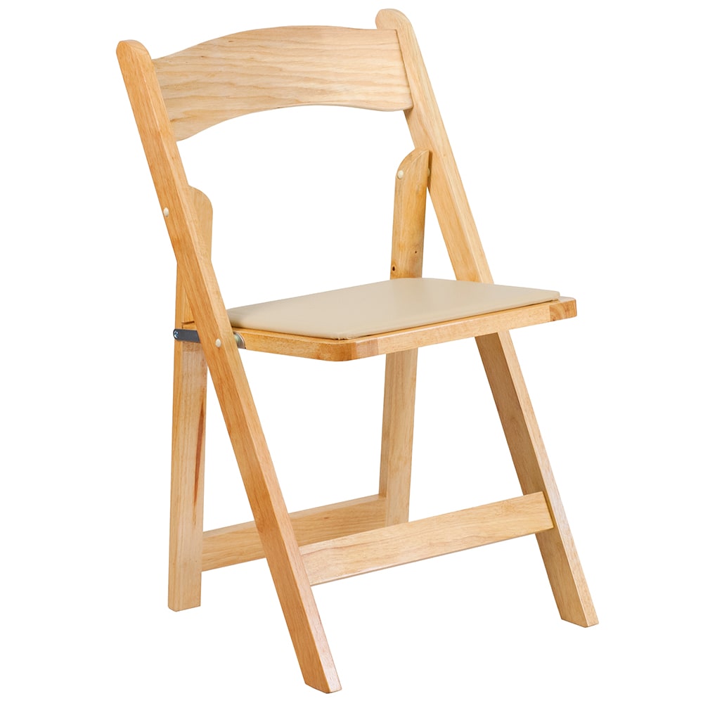 916-XF2903NATWOOD Folding Chair w/ Beige Vinyl Back & Seat - Beechwood Frame, Natural Finish