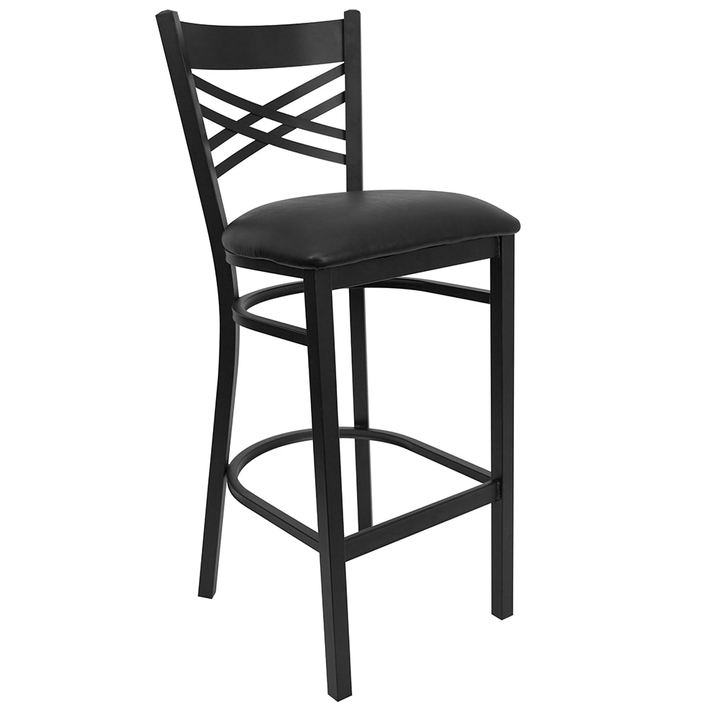 916-XU6F8BXBKBARBLKV Bar Stool w/ Cross Back & Black Vinyl Seat, Black