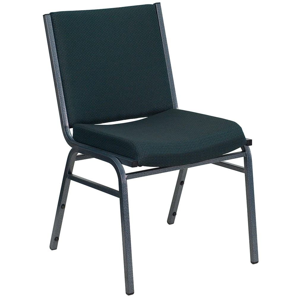 916-X60153GN Stacking Chair w/ Green Patterned Polyester Back & Seat - Steel Frame, Silver Ve...