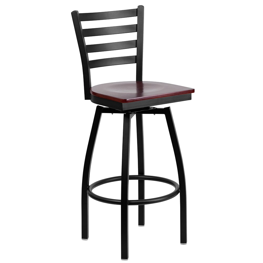 916-X6F8BLADSWVLMAHW Bar Stool w/ Ladder Back & Mahogany Wood Seat, Black