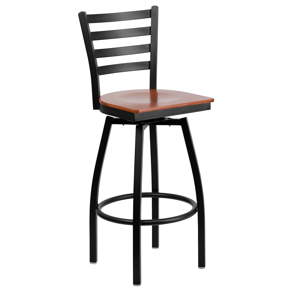 916-X6F8BLADSWVLCHYW Bar Stool w/ Ladder Back & Cherry Wood Seat, Black