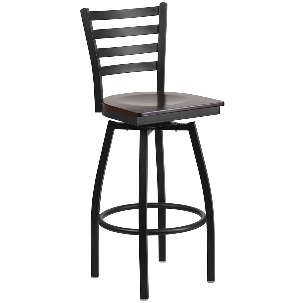 916-X6F8BLADSWVLWALW Bar Stool w/ Ladder Back & Walnut Wood Seat, Black