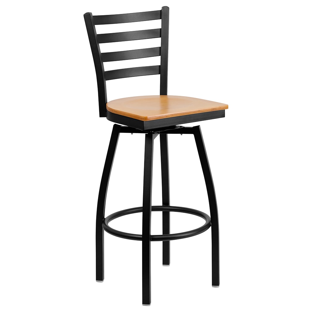 916-X6F8BLADSWVLNATW Bar Stool w/ Ladder Back & Natural Wood Seat, Black