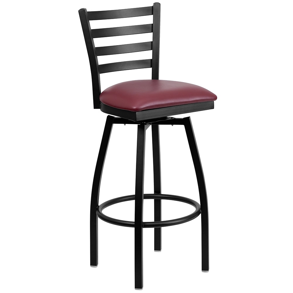 916-X6F8BLADSWVLBURV Bar Stool w/ Ladder Back & Burgundy Vinyl Seat, Black