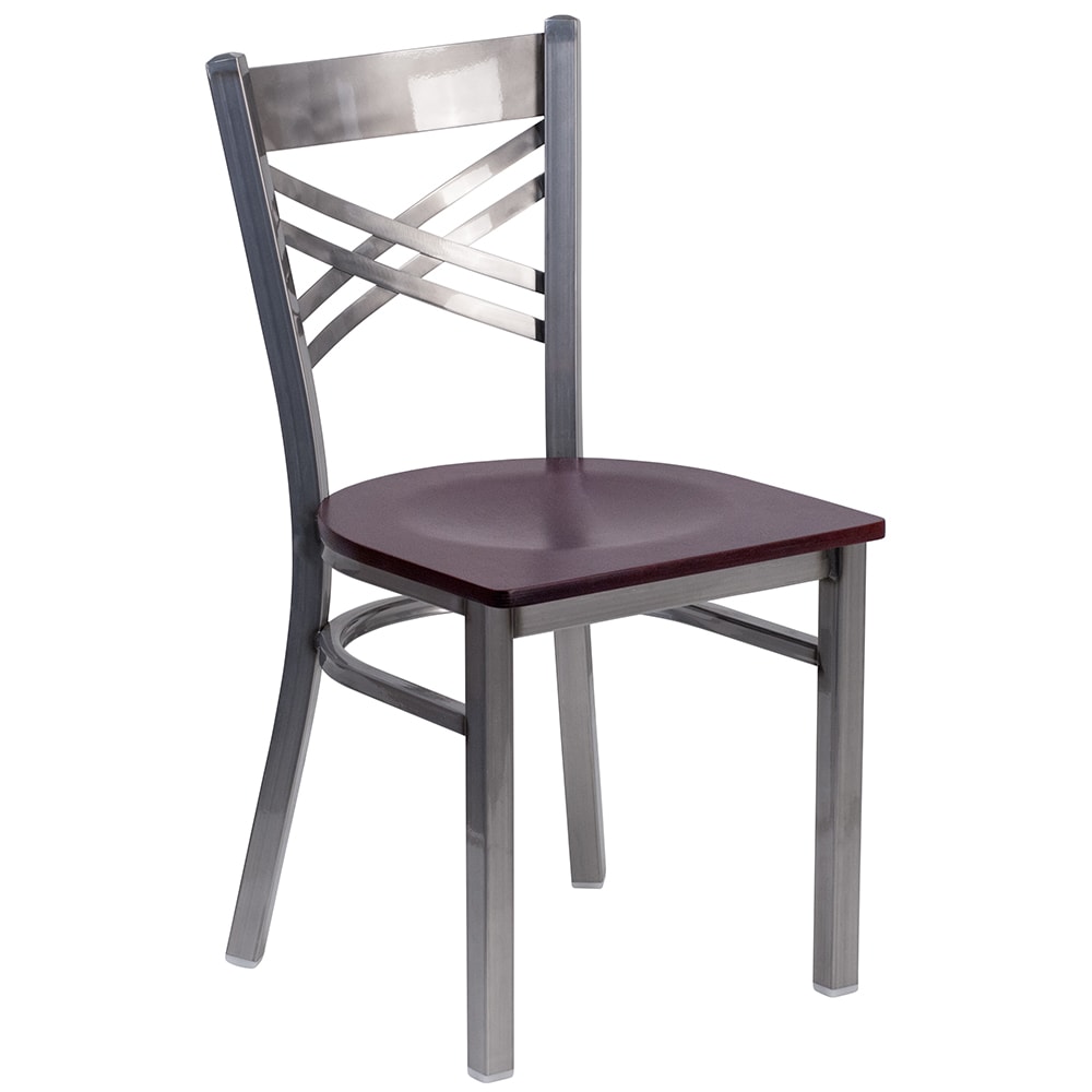 Flash Furniture XU-6FOB-CLR-MAHW-GG Restaurant Chair w/ Metal Cross Back & Mahogany Wood Seat - Steel Frame, Silver