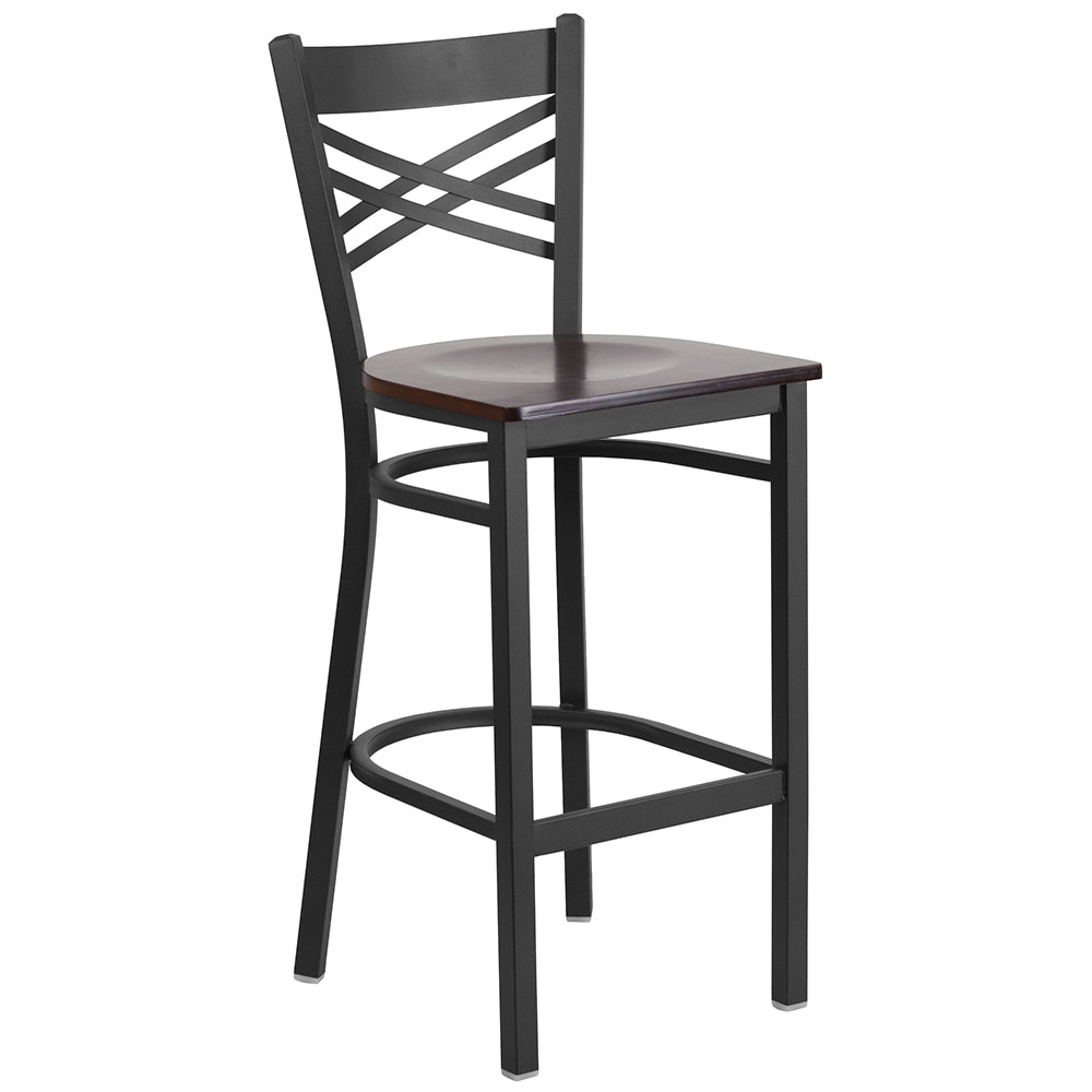 916-X6F8BXBKBWALW Bar Stool w/ Cross Back & Walnut Wood Seat, Black