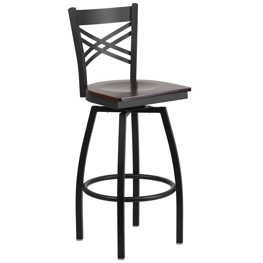 916-X6F8BXSWVLWALW Bar Stool w/ Cross Back & Walnut Wood Seat, Black