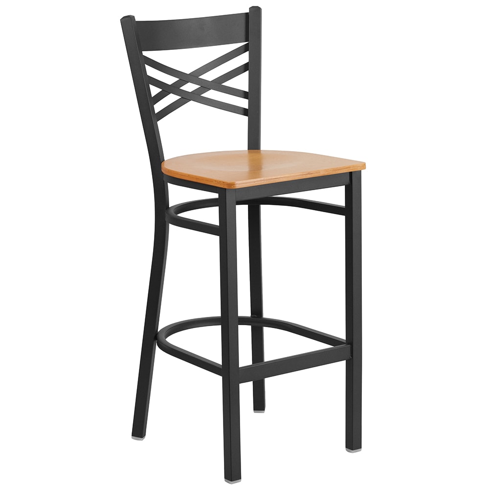 916-X6F8BXBKBNATW Bar Stool w/ Cross Back & Natural Wood Seat, Black