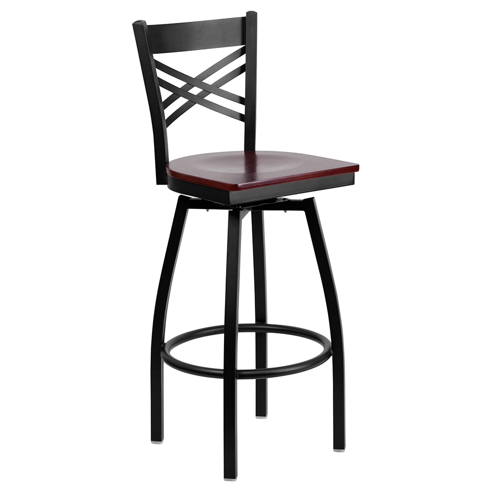 916-X6F8BXSWVLMAHW Bar Stool w/ Cross Back & Mahogany Wood Seat, Black