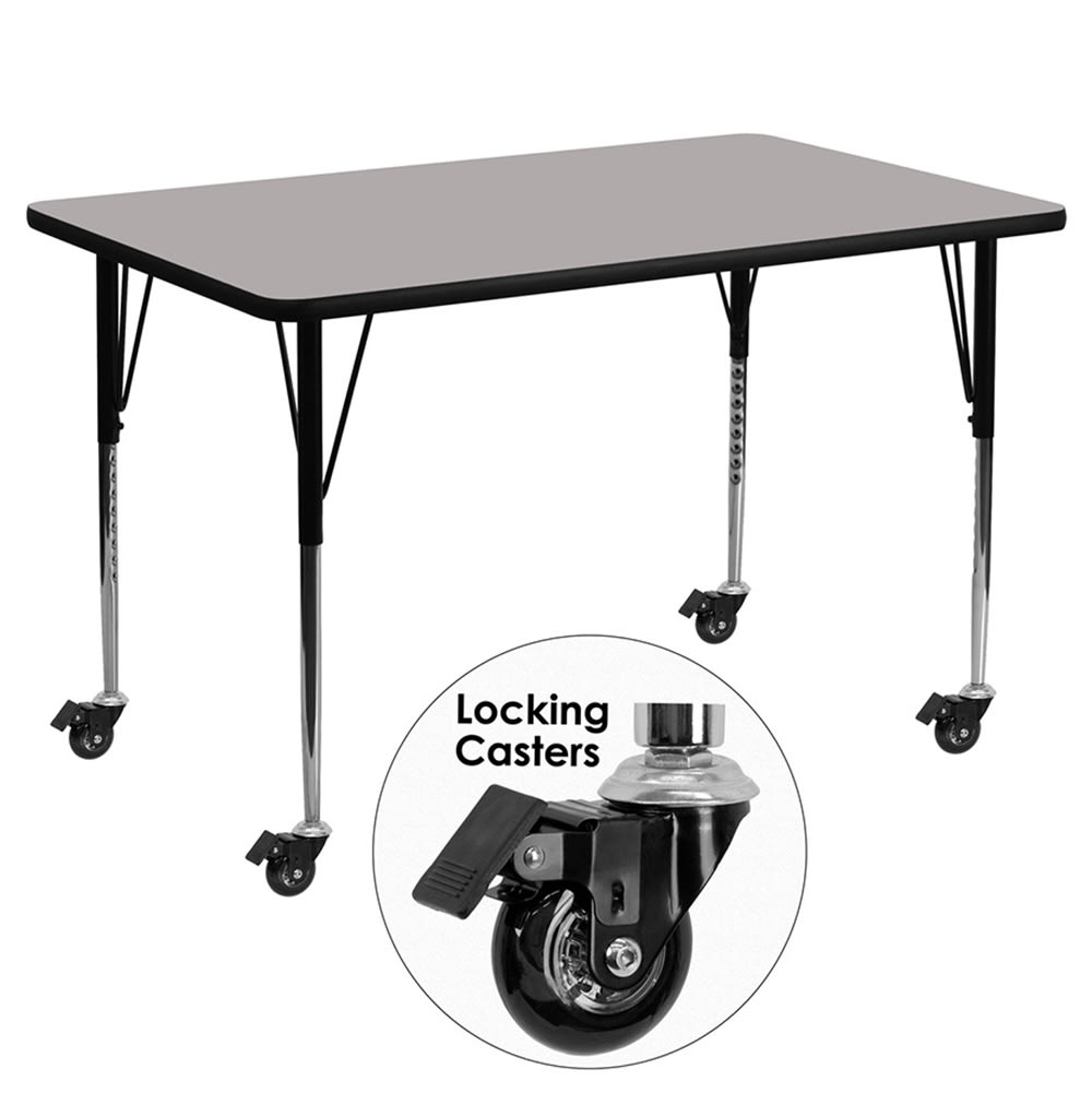 916-XA2448RGYHACAS Rectangular Mobile Activity Table - 48"L x 24"W, Laminate Top, Gray