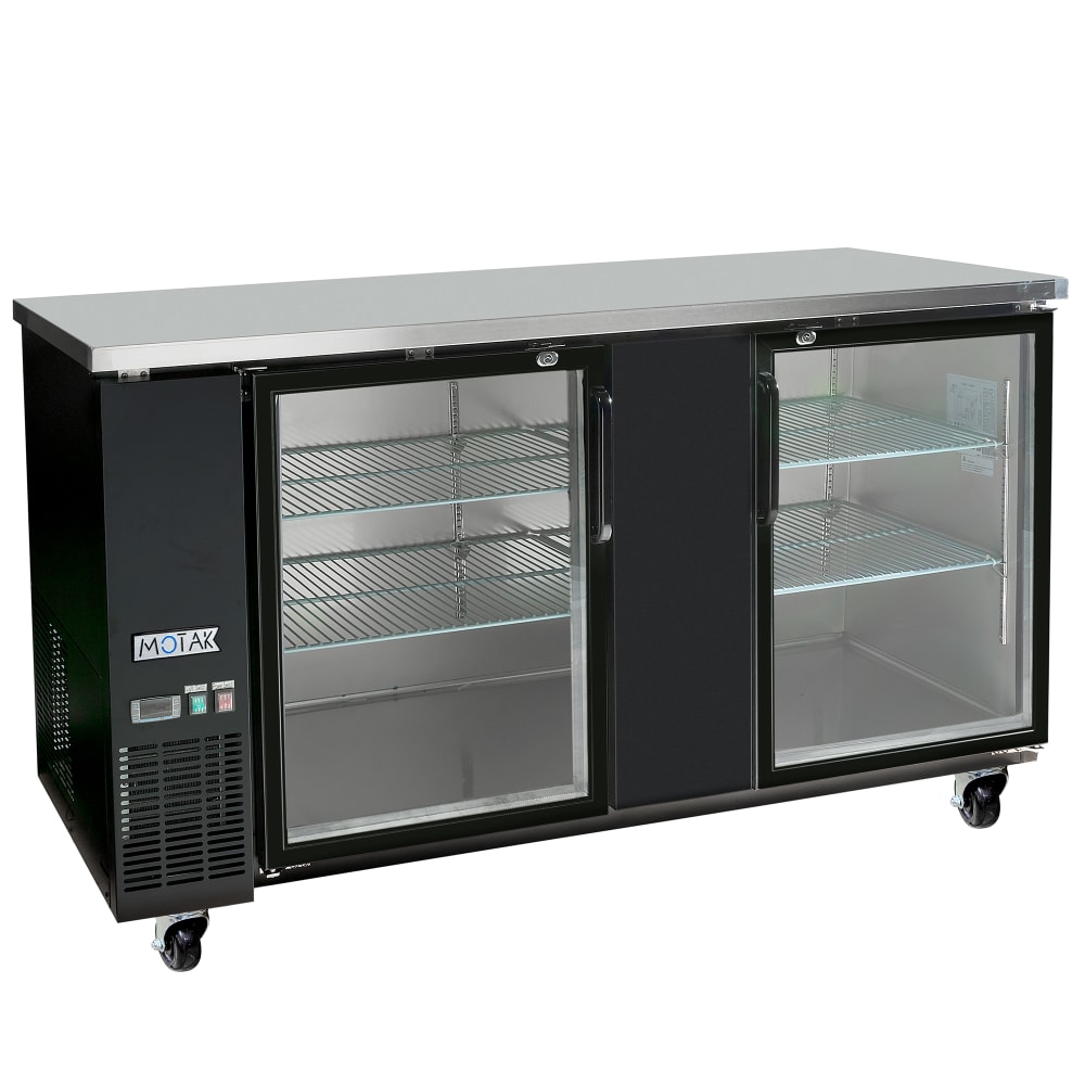 MoTak MBB 2D 70 G X 69.13 Bar Refrigerator 2 Swinging Glass Doors Black 115v
