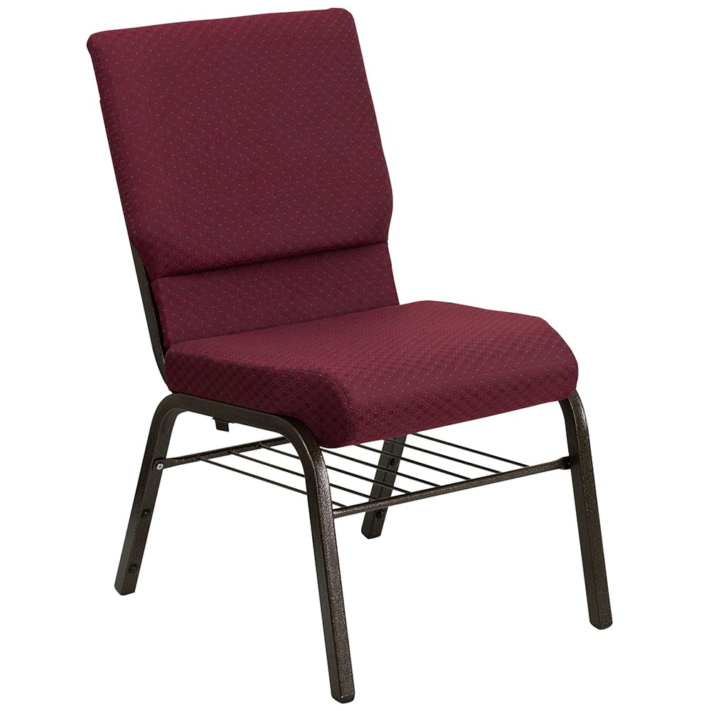 916-XCH60096BYXY56B Stacking Church Chair w/ Burgundy Patterned Fabric Back & Seat - Steel Fr...