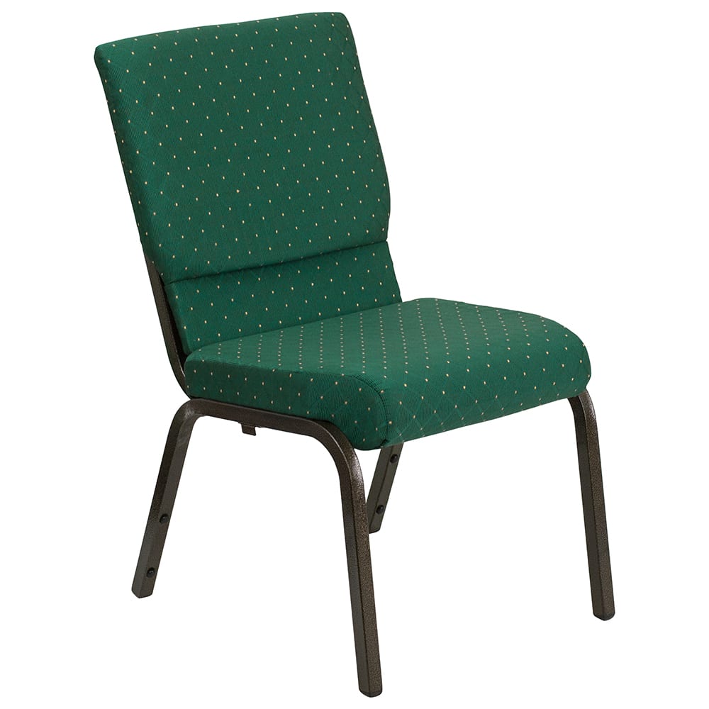916-XCH60096GN Stacking Church Chair w/ Green Patterned Polyester Back & Seat - Steel Frame,...