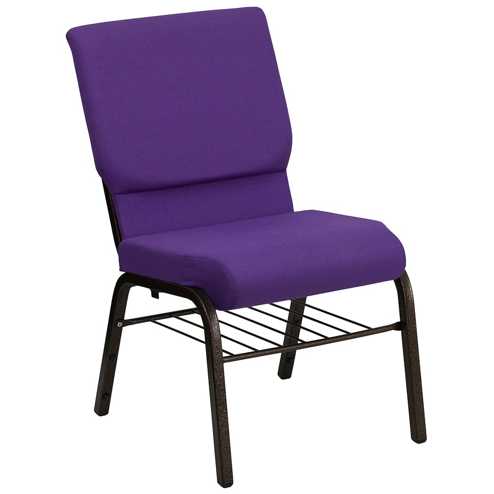 916-XCH60096PUB Stacking Church Chair w/ Purple Polyester Back & Seat - Steel Frame, Gold Vei...