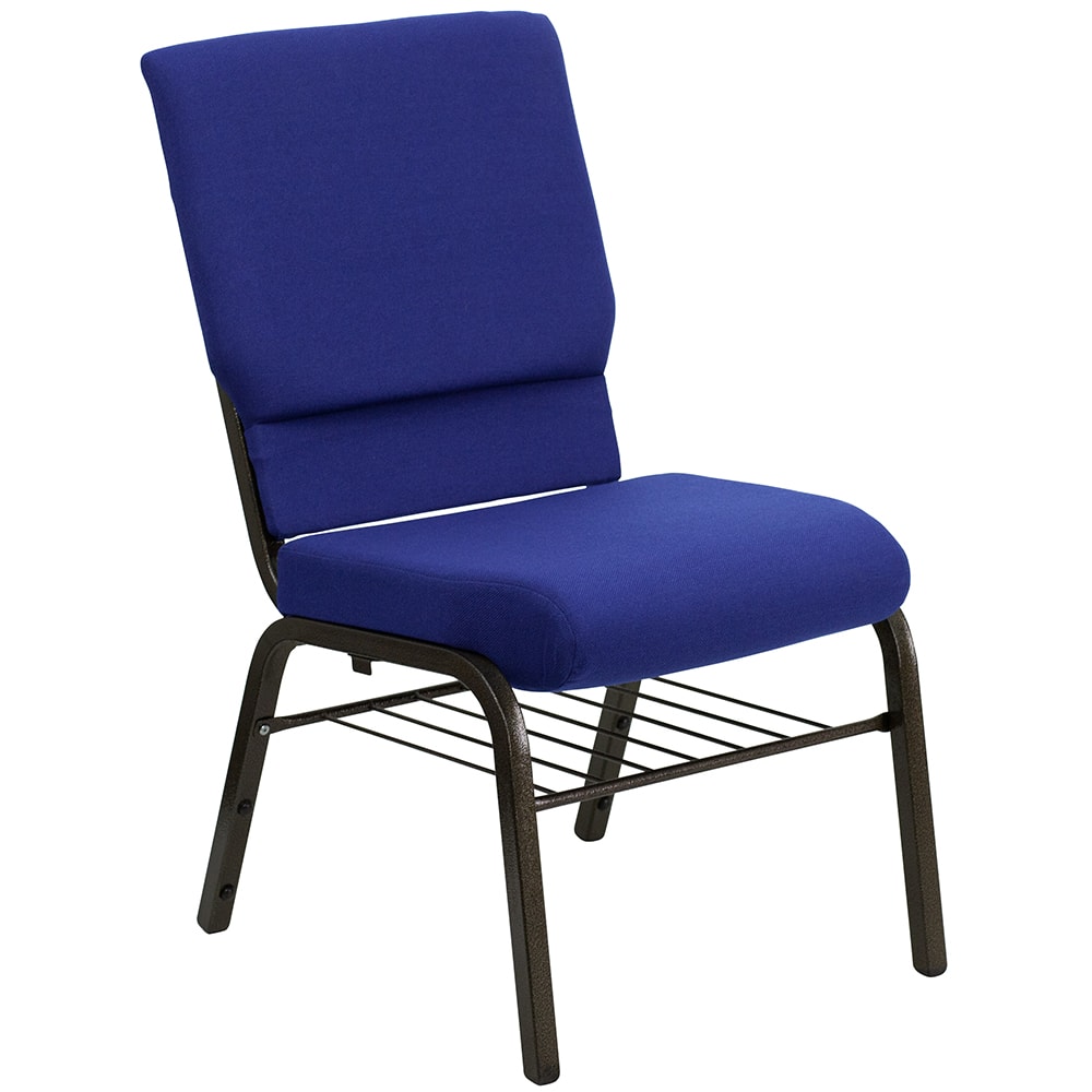 916-XCH60096NVYB Stacking Church Chair w/ Navy Blue Polyester Back & Seat - Steel Frame, Gold...