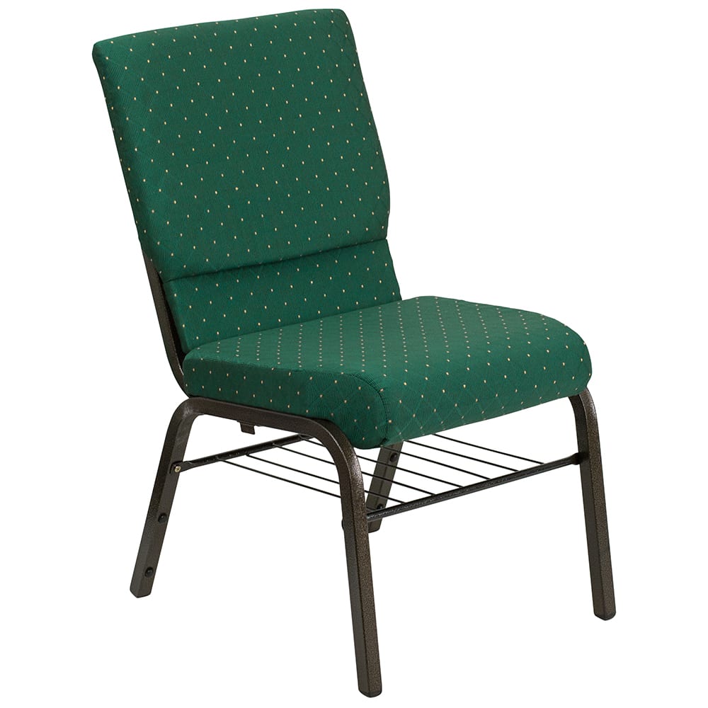 916-XCH60096GNB Stacking Church Chair w/ Green Patterned Polyester Back & Seat - Steel Frame,...