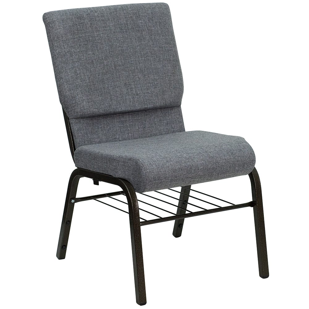 916-XCH60096BEIJINYB Stacking Church Chair w/ Gray Polyester Back & Seat - Steel Frame, Gold...