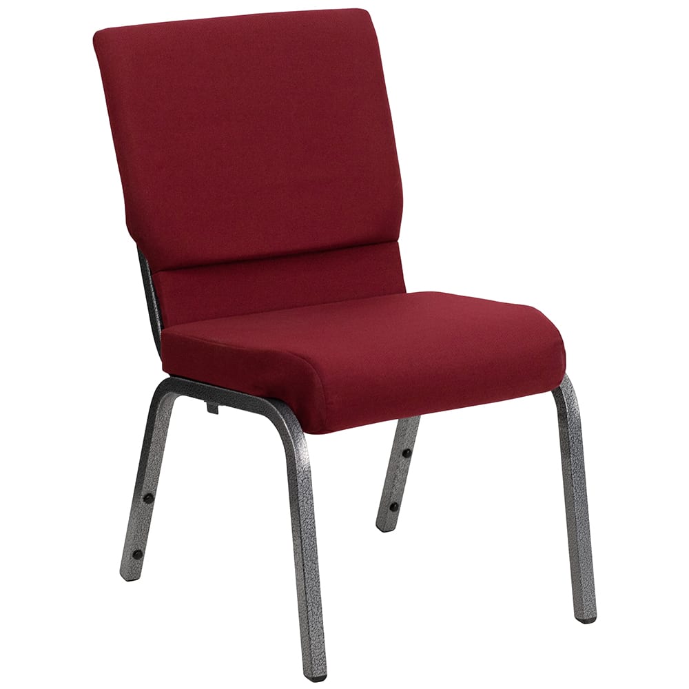 916-XCH60096BYSILV Stacking Church Chair w/ Burgundy Polyester Back & Seat - Steel Frame, Sil...