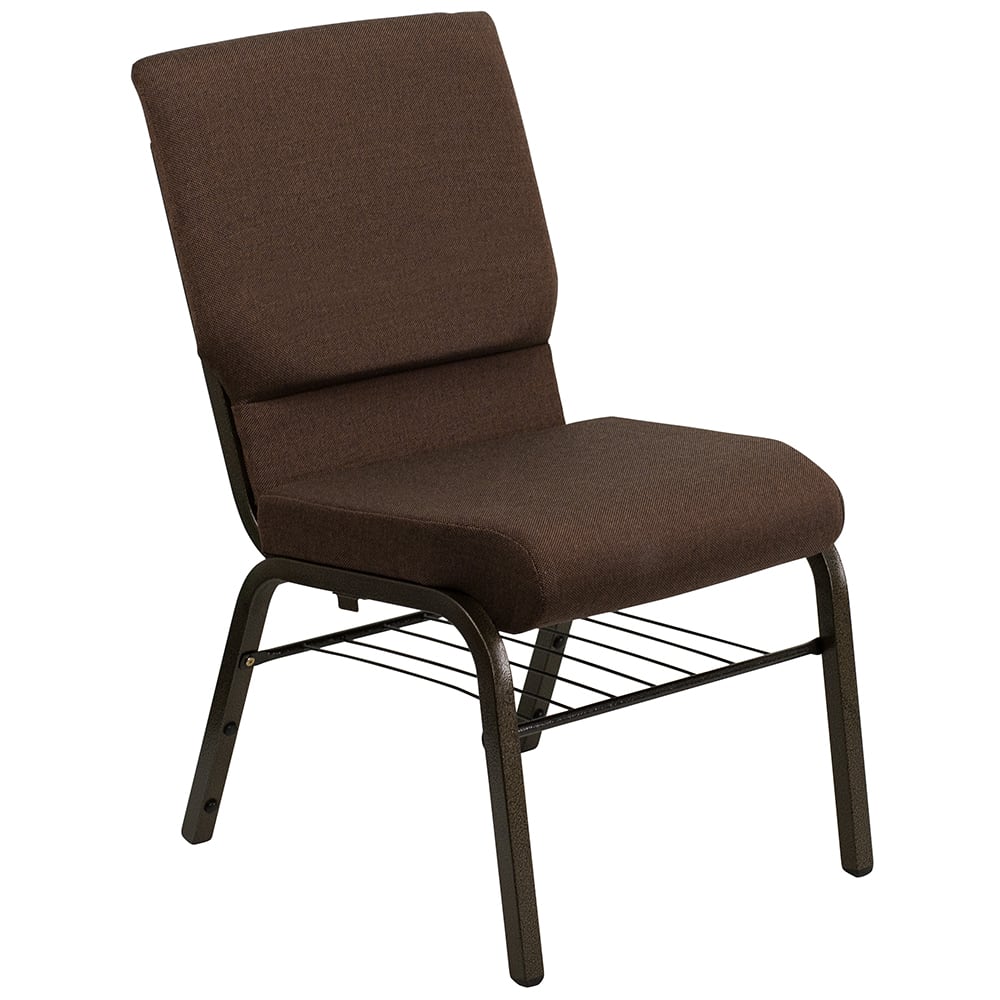 916-XCH60096BNB Stacking Church Chair w/ Brown Polyester Back & Seat - Steel Frame, Gold Vein
