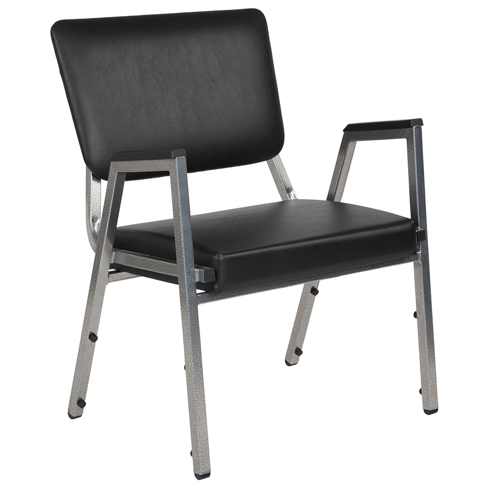916-XDG604436702BV Stacking Bariatric Arm Chair w/ Black Vinyl Back & Seat - Steel Frame, Sil...