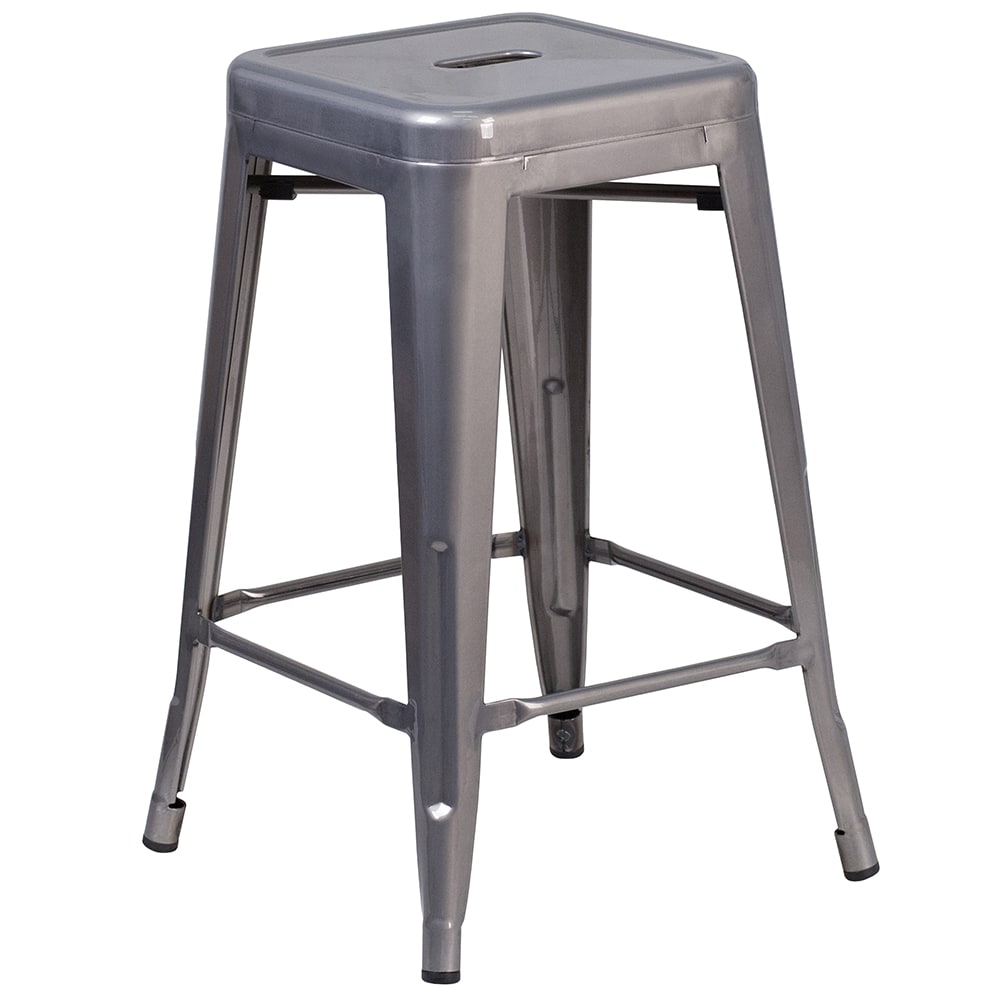 916-XDGTP000424 Backless Bar Stool w/ Metal Seat, Silver