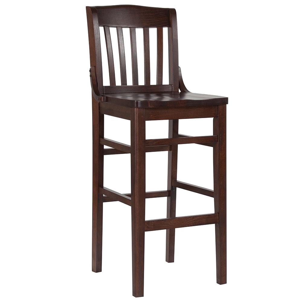 916-XUDGW0006BARWALG Bar Stool w/ School House Back & Wood Seat, Walnut