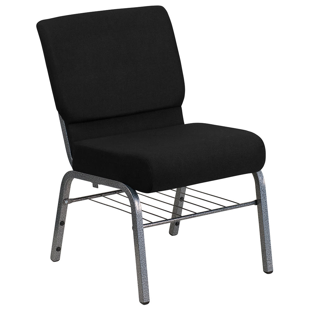 916-XCH0221BKSVB Extra Wide Stacking Church Chair w/ Black Polyester Back & Seat - Steel Fram...