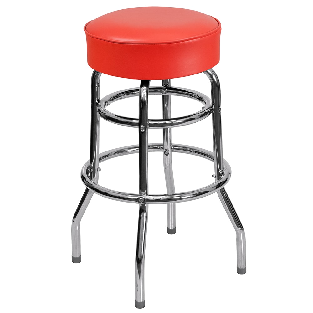 916-XD100RED Backless Swivel Bar Stool w/ Red Vinyl Seat, Chrome