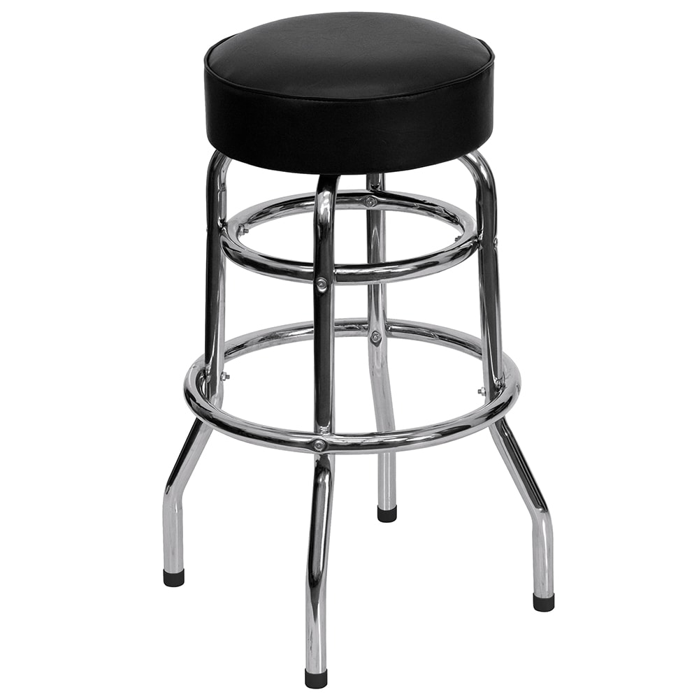 916-XD100 Backless Swivel Bar Stool w/ Black Vinyl Seat, Chrome