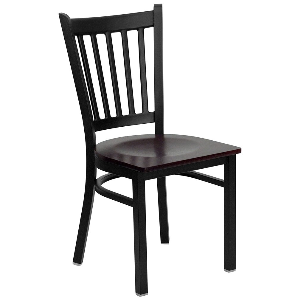 916-XDG6Q2BVMAHW Restaurant Chair w/ Slat Back & Mahogany Wood Seat - Steel Frame, Black