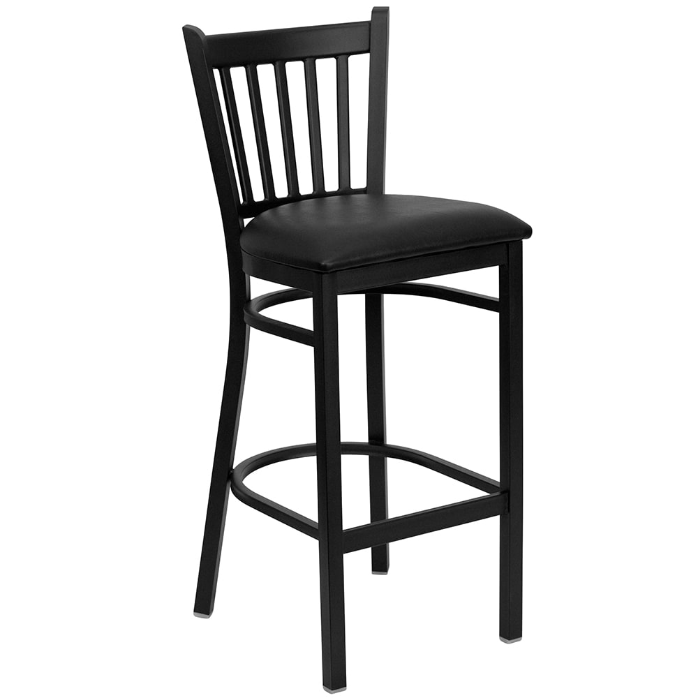 916-XDG6R6BVBBLKV Bar Stool w/ Metal Vertical Slat Back & Black Vinyl Seat, Black